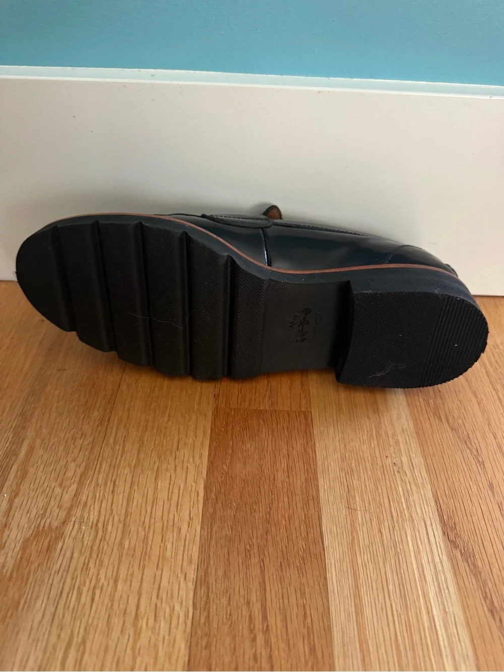 Coach Black Leather Women's Penny Loafers with Lug Sole